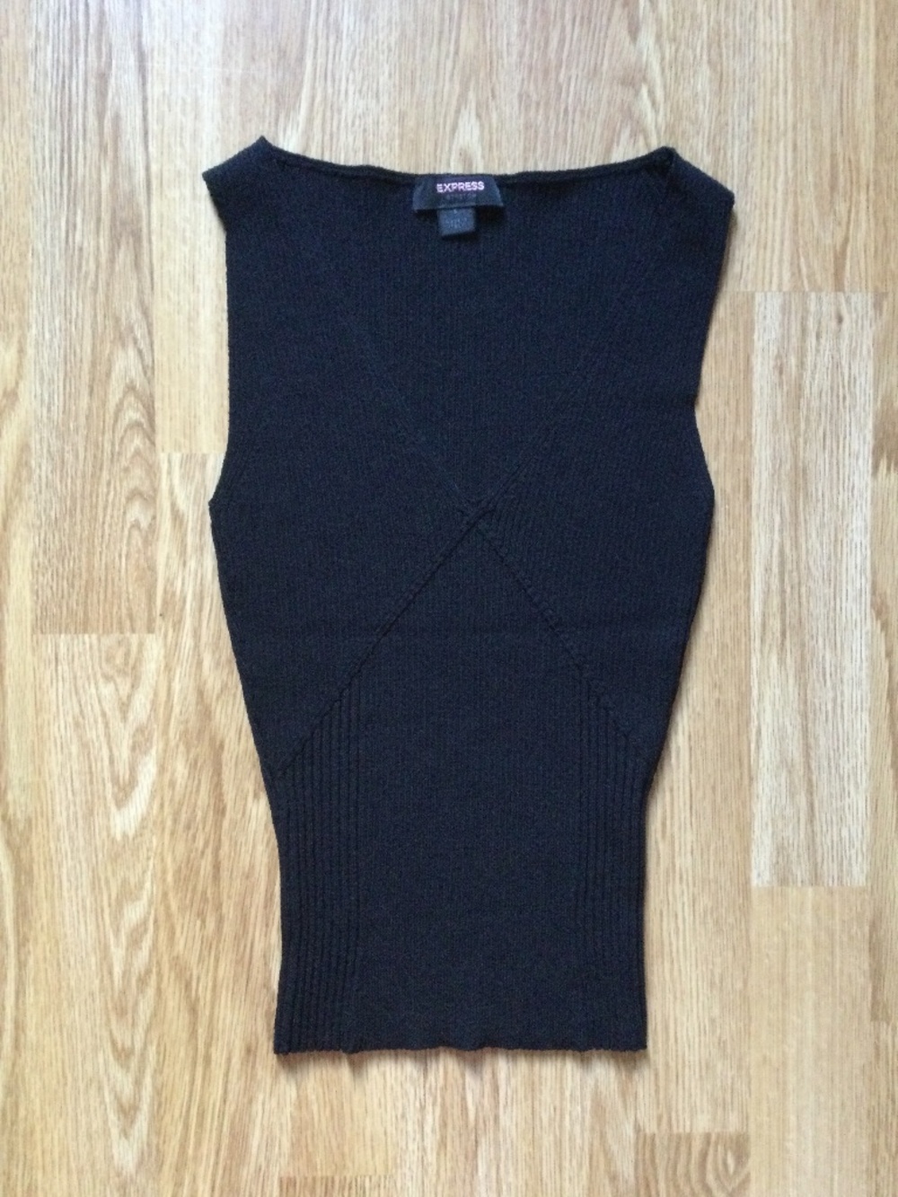 Express Stretch Black Ribbed  V-Neck  Tank Top  S Fitted Made in Italy